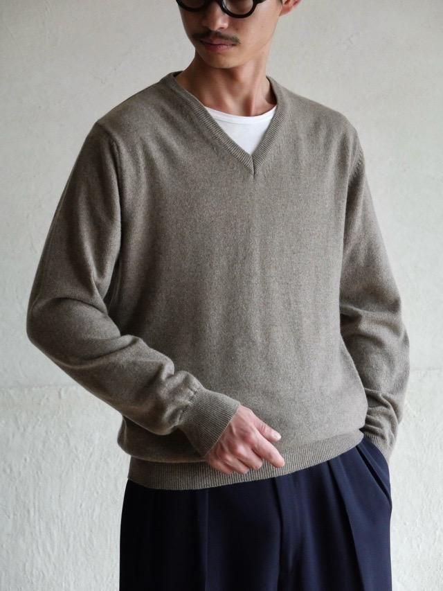 Made in Italy V-neck Knit Sweater / Beige 100% Cashmere