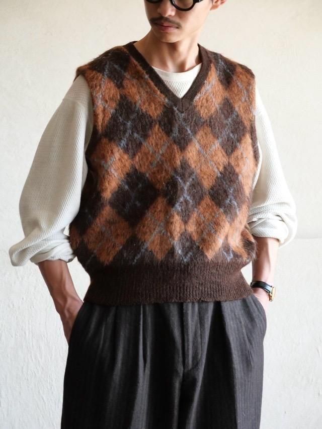 1960s Vintage Wool & Mohair Argyle Knit Sweater