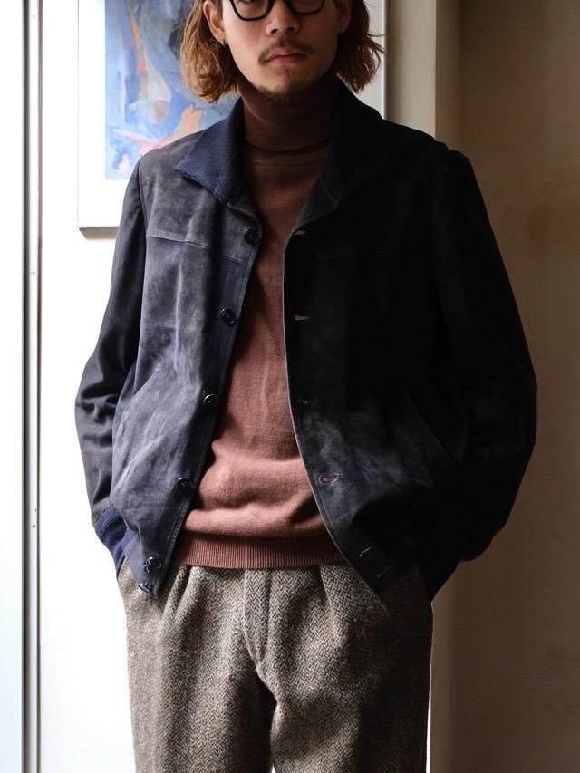 1970~80's Sheep-Suede Blouson"NAVY" 
"Made in England."