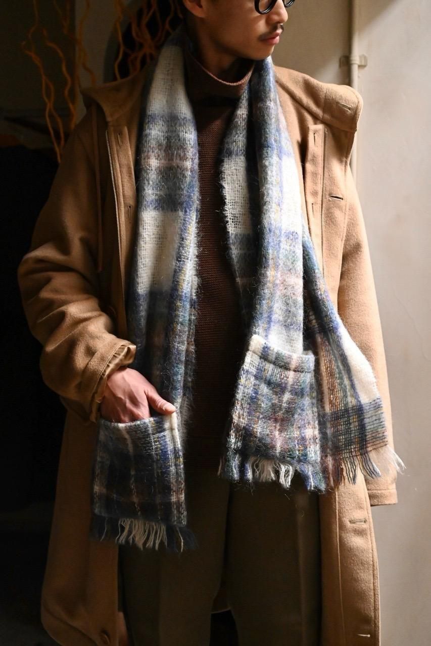 Mohair Blend Big StoleBlueWhite Check