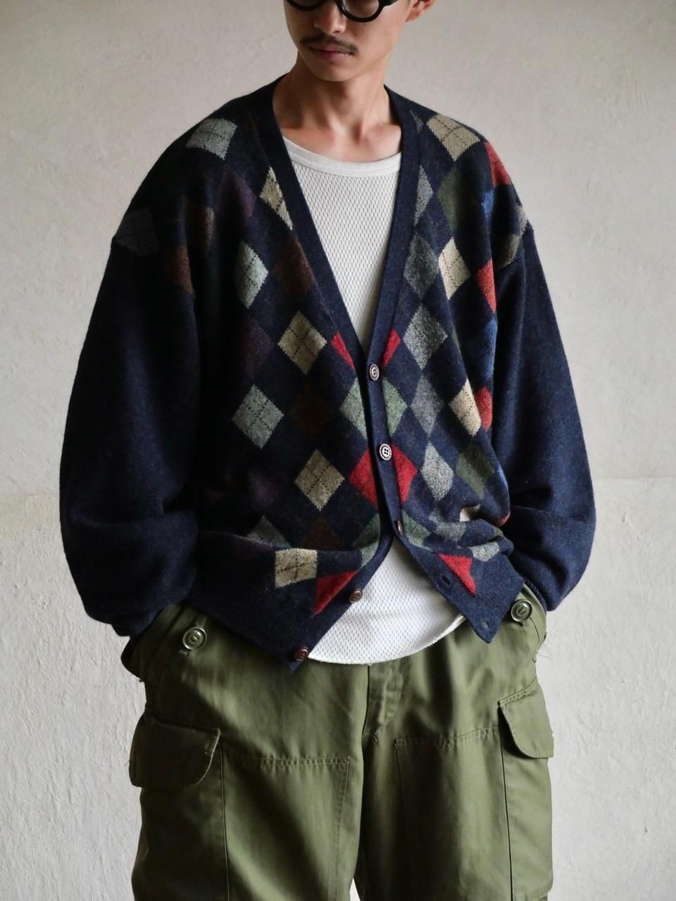 1990s Argyle Wool Knit Cardigan
