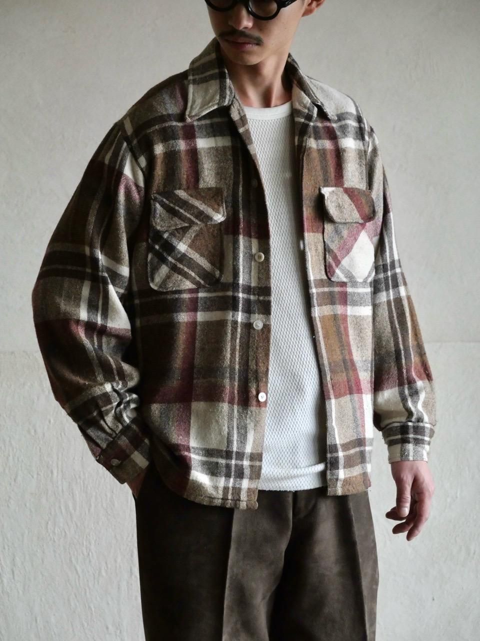 1960&#12316;70s Vintage Sir Walter Wool Check Shirt BrownWhite