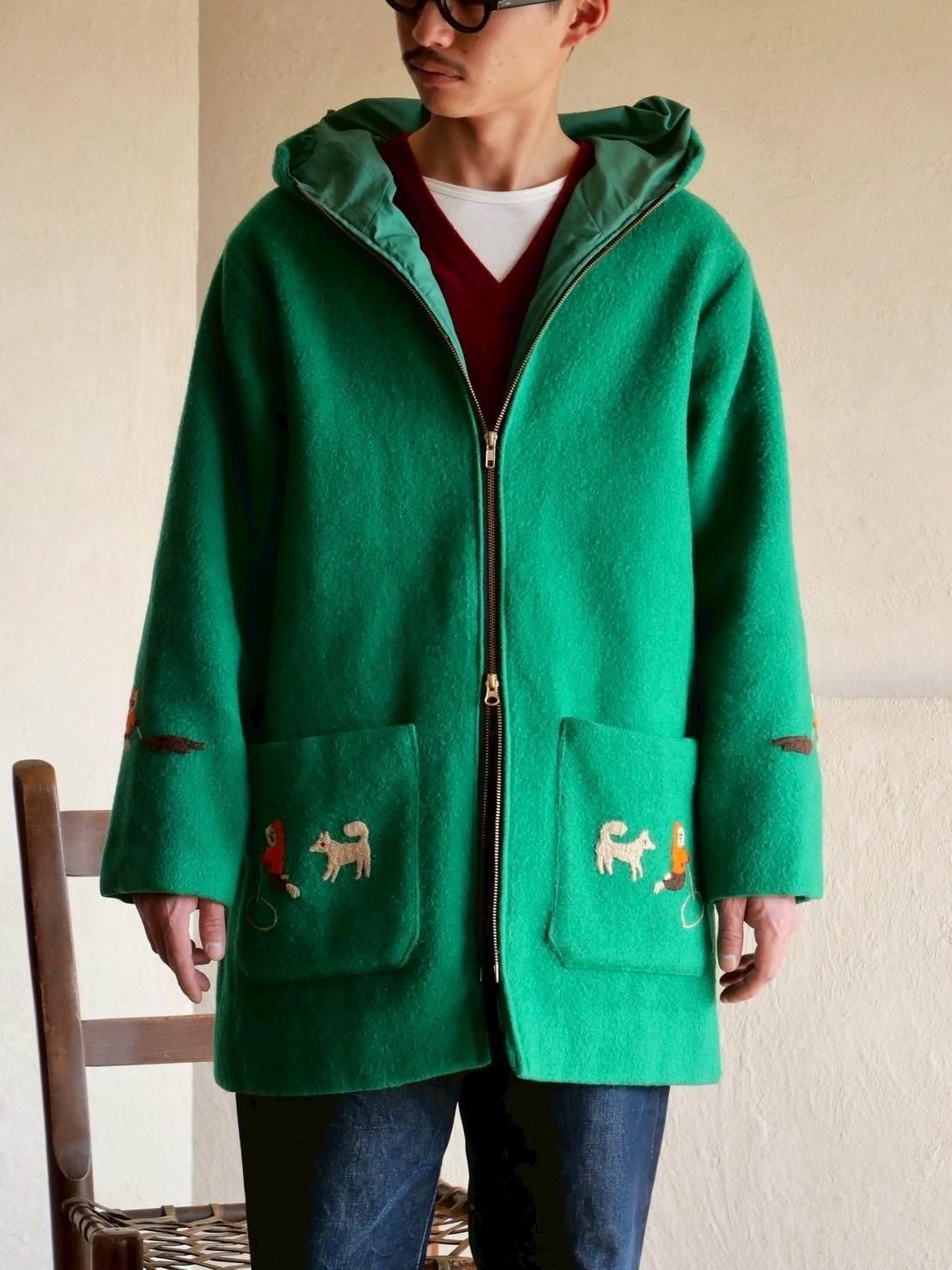 1970~80's  Stitch Design Wool Hooded Coat