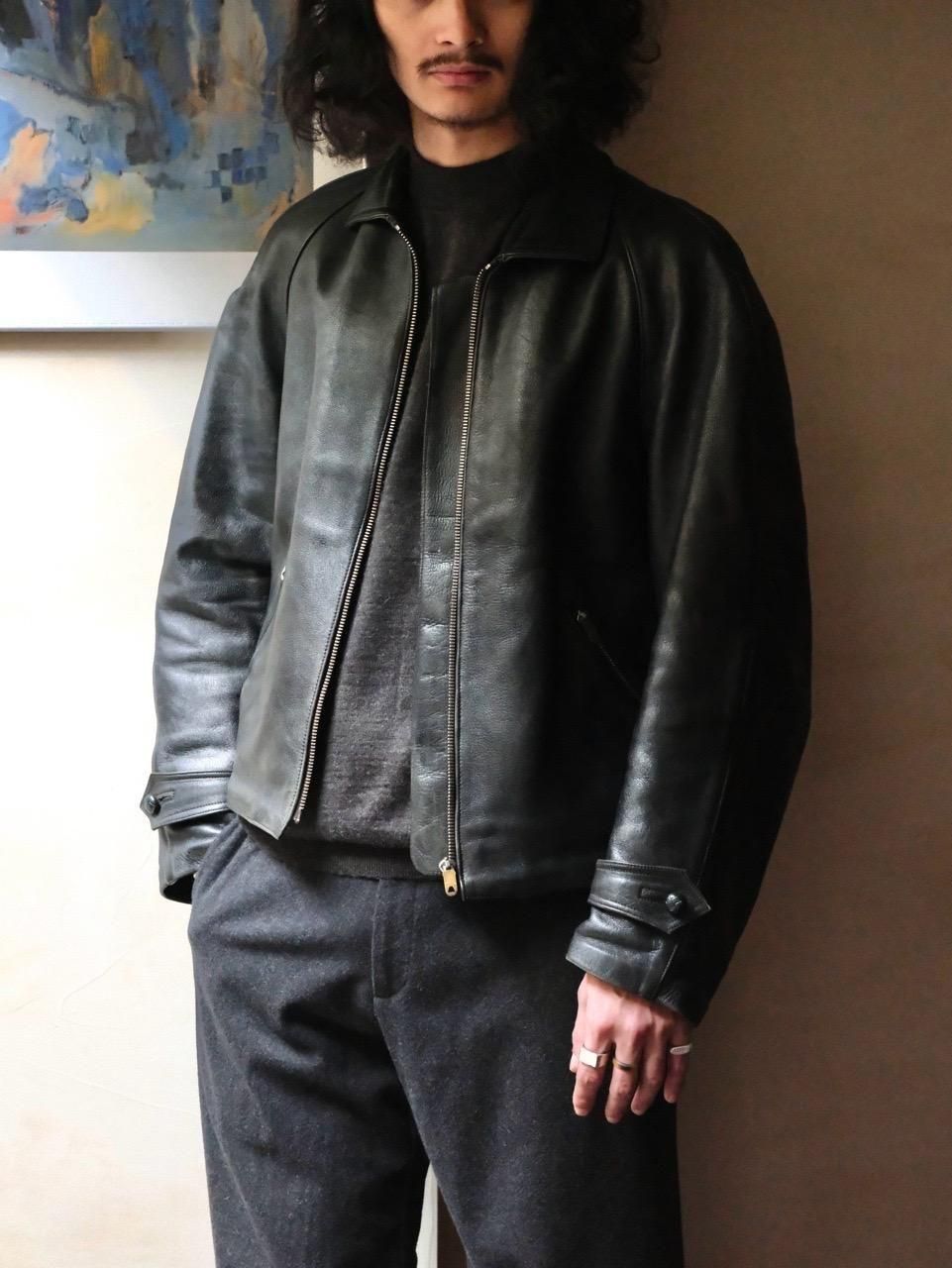 1950~60's Italian Vintage "L.A.P.A.C."
Black Leather Riders Blouson, Wool-Linging