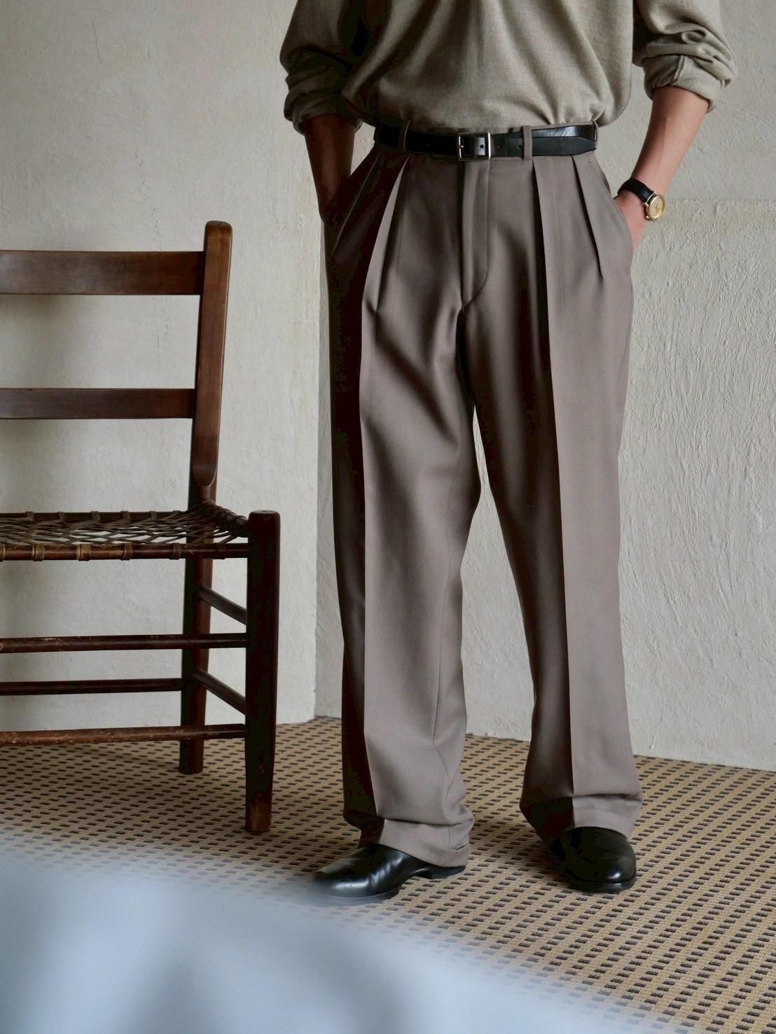 1970~1980s Vintage Wool Gabardine 2Tucks Trousers