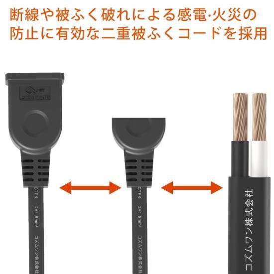 3本セット 0.5m ブラック】延長コード 1個口 15A 1500W AC