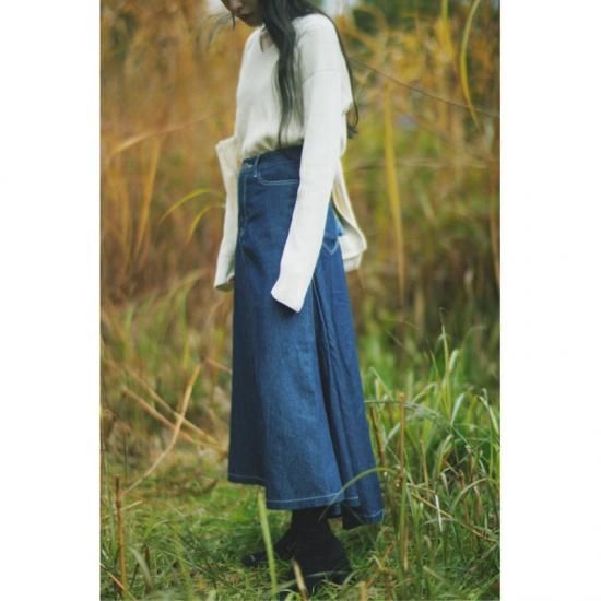 【BAON】Kakuna Cutting Washed Denim Long Skirt Washed denim ripped long skirt