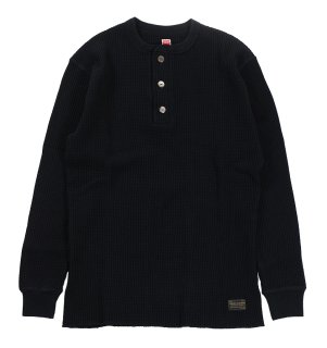 TROPHY CLOTHING [-Heavy Waffle Mil Henley L/S Tee- Black size.36,38,40,42,44]