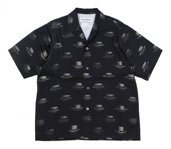 WILD AT HEART [-Hat Pattern Open Collar Shirt S/S Shirts- BLACK