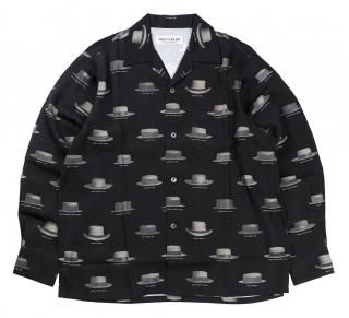 WILD AT HEART [-Hat Pattern Open Collar Shirt L/S Shirts- BLACK size.S,M,L,XL,XXL]