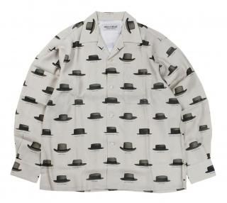 WILD AT HEART [-Hat Pattern Open Collar Shirt L/S Shirts- BEIGE size.S,M,L,XL,XXL]