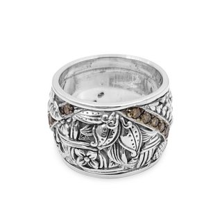 KYOTO COLLECTION Champagne Diamond and Sterling Silver Engraved Ring