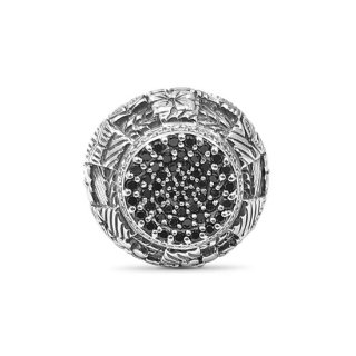 KYOTO COLLECTION Black Diamond Center & Engraved Sterling Silver Ring