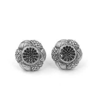 KYOTO COLLECTION Engraved Sterling and Black Diamond Center Earrings