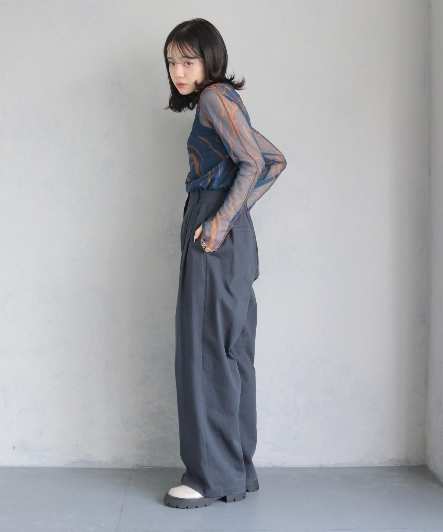 22ss マメクロゴウチ マーブルプリント シアー ジャージー ハイネックトップ mame kurogouchi マーブルシアーハイネックトップ サイズ2（22ss