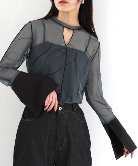 cheriella2WAY SLEEVE SWITCHING MARBLE SHEER TOPS/980-21703