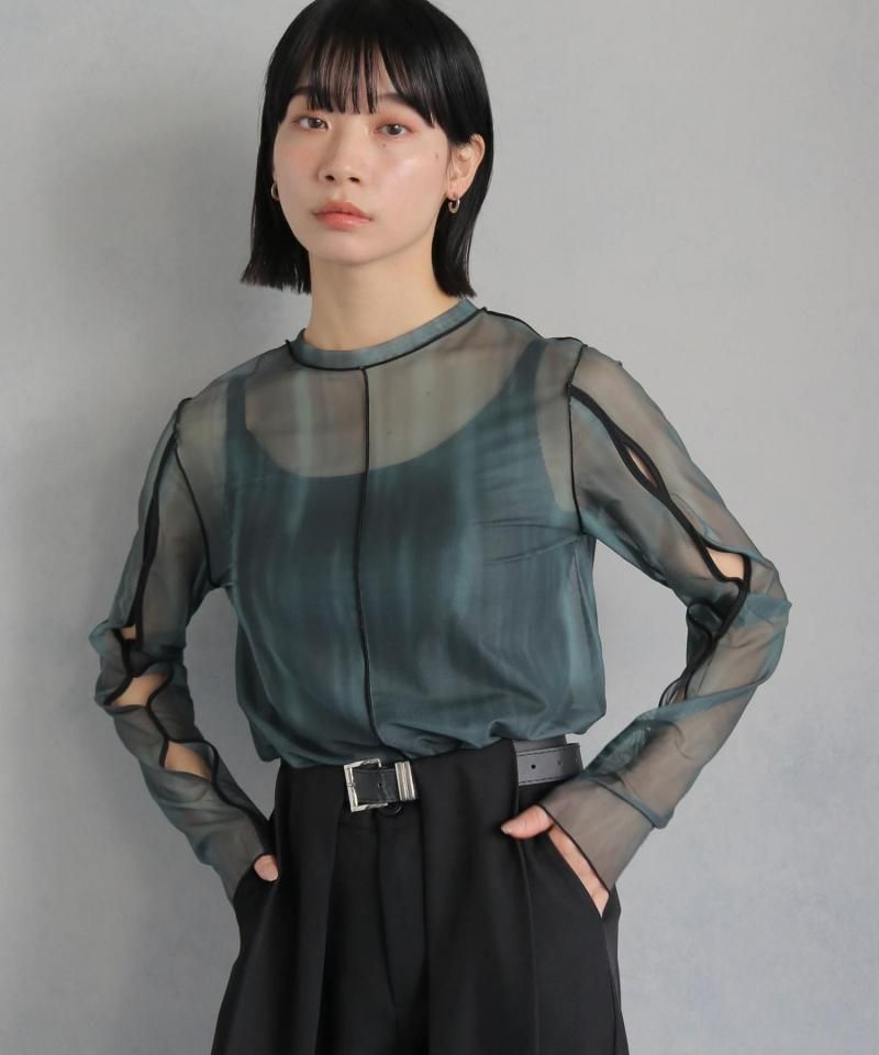 cheriella売WAY֥ۡޡ֥륷ȥåץ/UV & COOLING 2-WAY WAVE HOLE MARBLE SHEER TOPS/980-23706