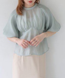 CLEIOPUFF SLEEVE CUP DESIGN SHEER BLOUSE/940-11644