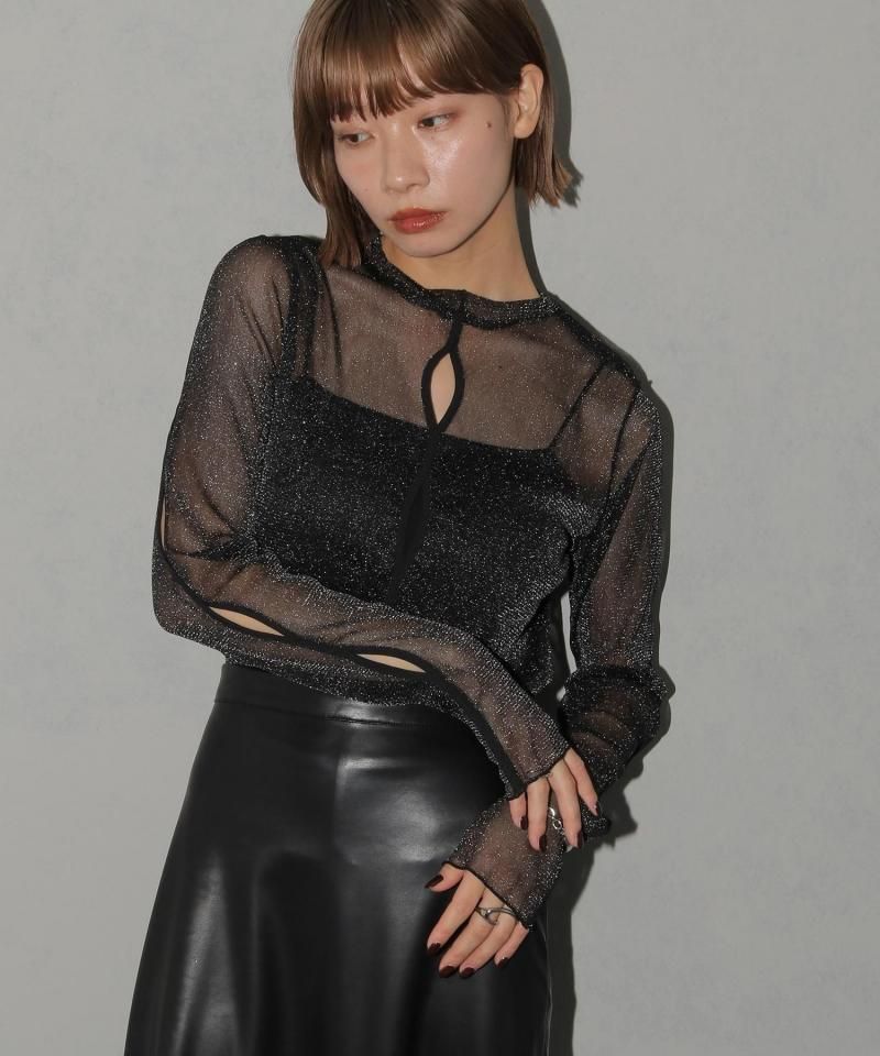 cheriellaWAVE HOLE LAME SHEER TOPS/980-22701