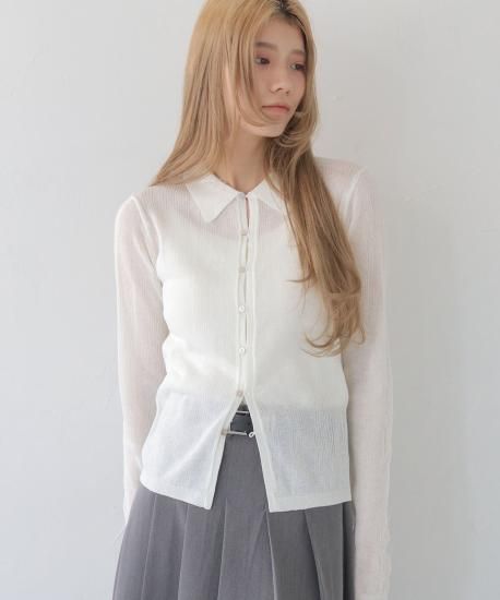 CLEIORANDOM RIB SHEER POLO KNIT/986-13600