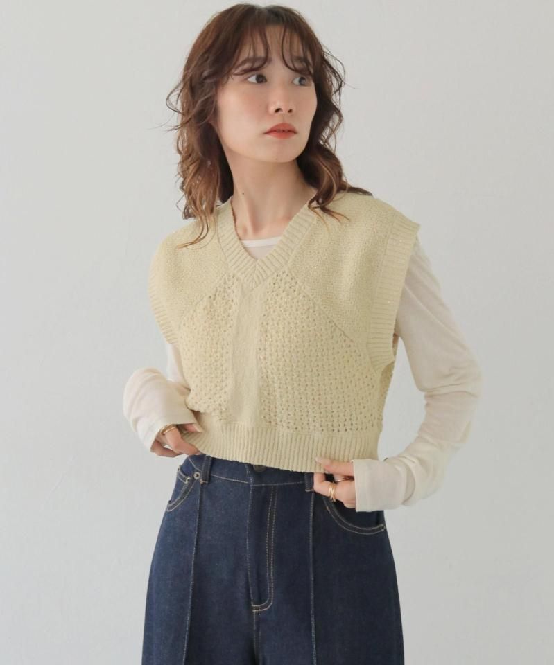 CLEIOSEQUIN MIX KNIT VEST/986-13613
