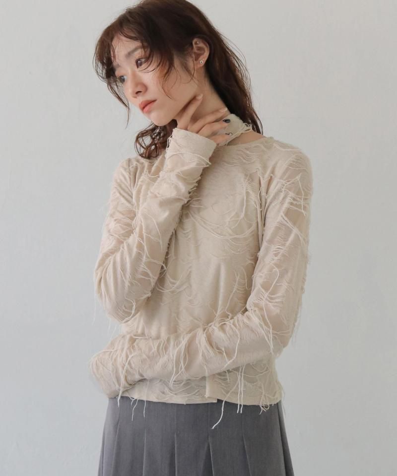 CLEIOFLOWER JACQUARD SHEER TOPS/980-14601