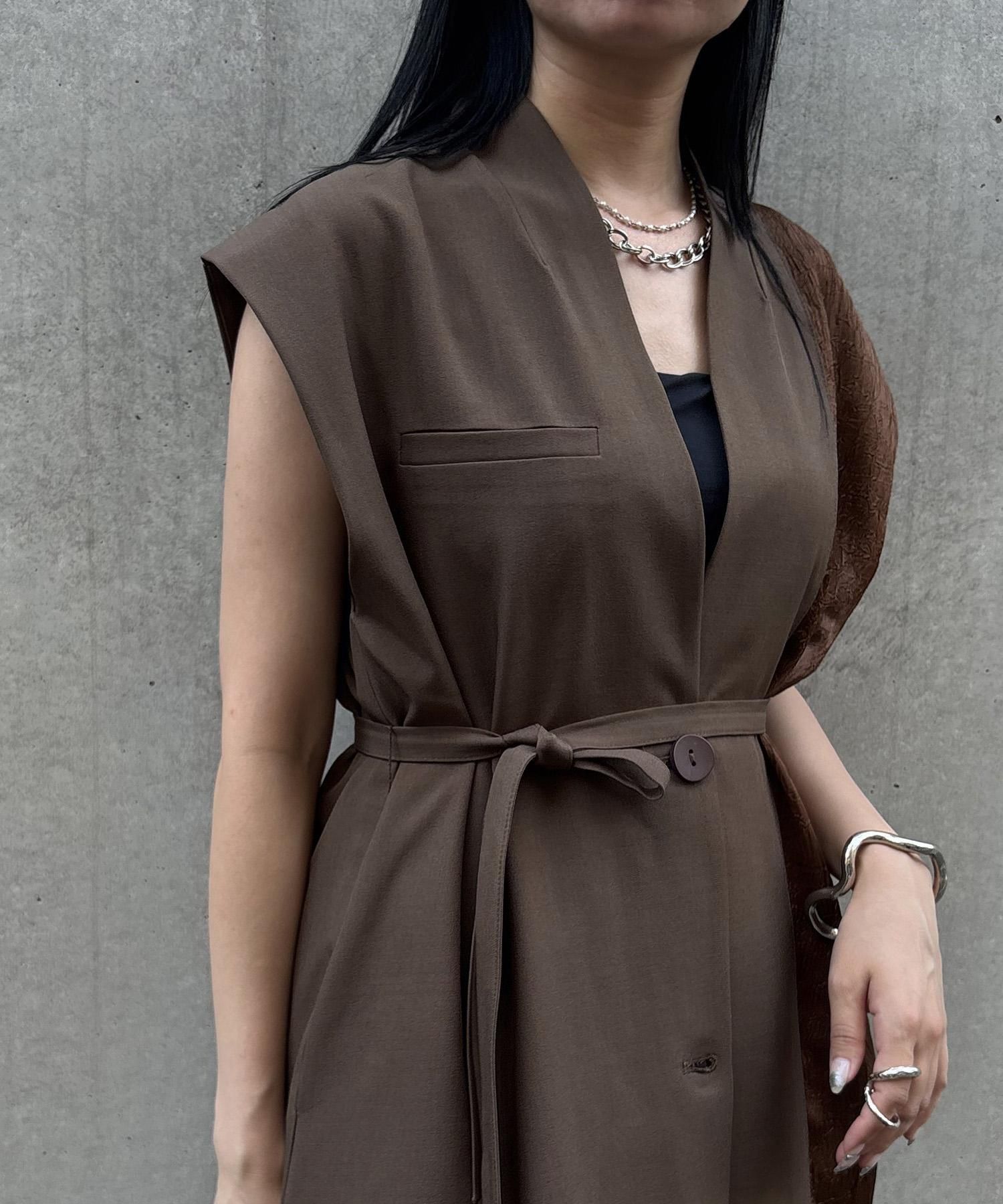 アシメサテンMIXベスト | エレガントな異素材ミックス - unit