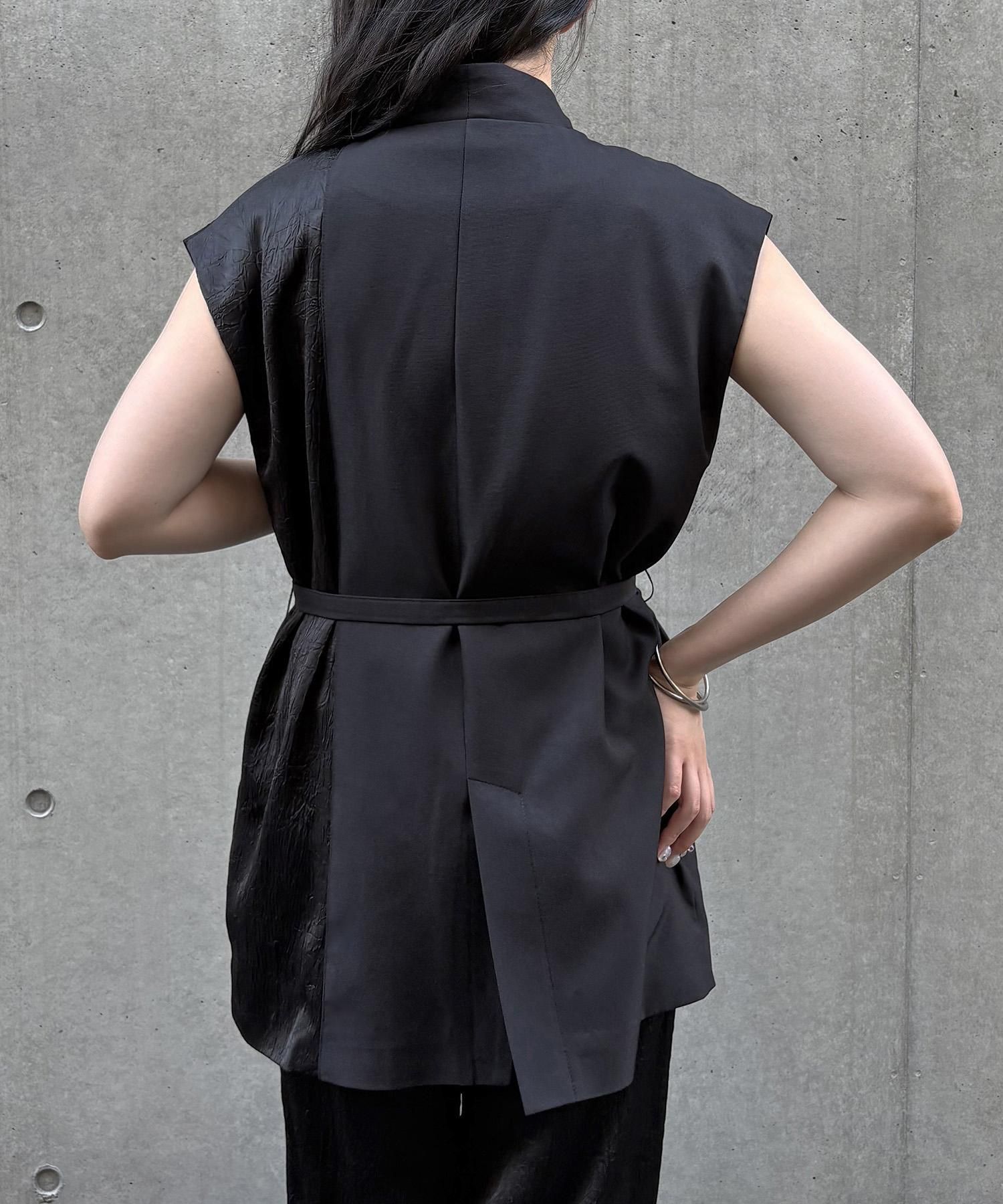 アシメサテンMIXベスト | エレガントな異素材ミックス - unit