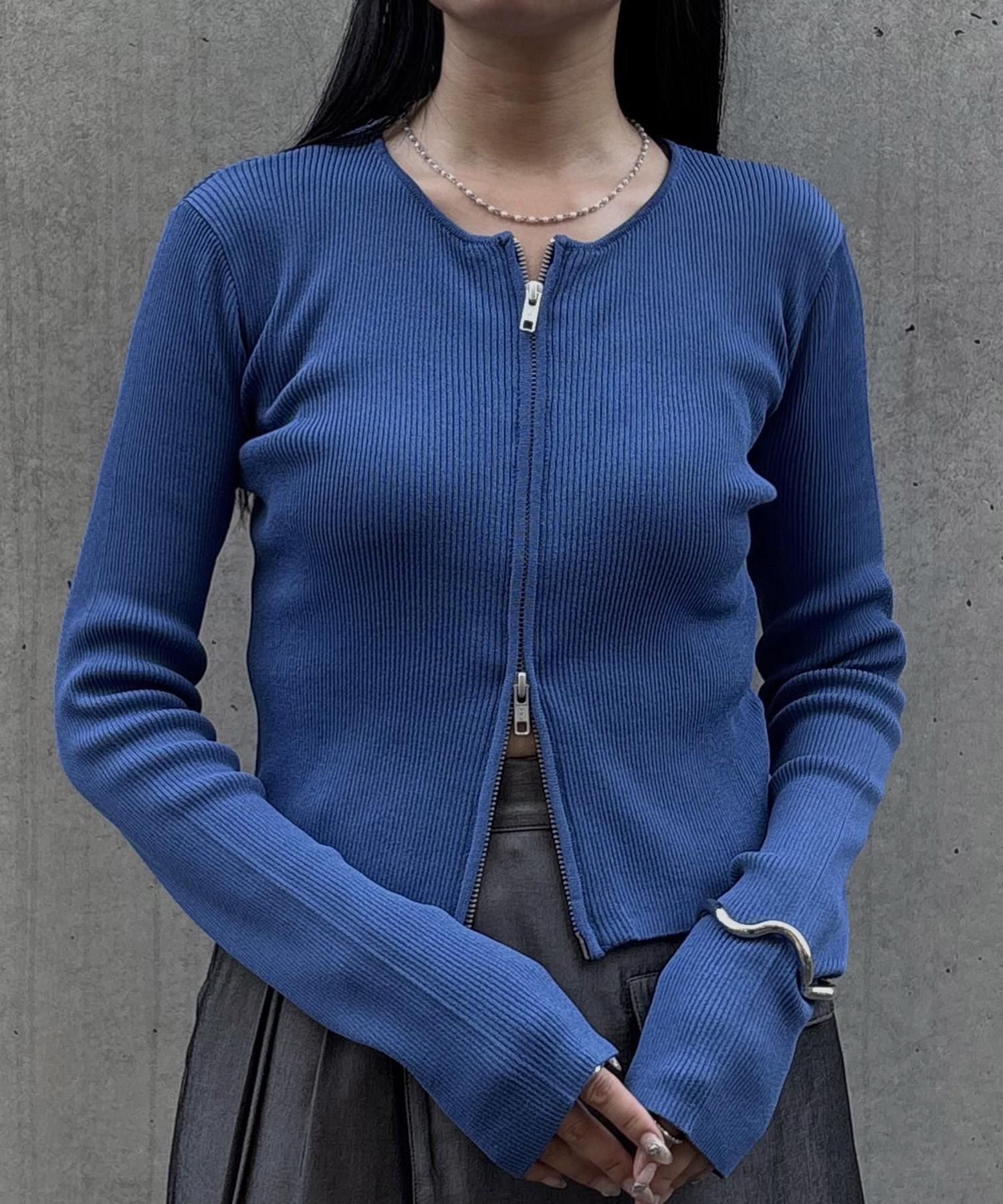 あ専用　Stone  ネイビー ジップアップカーディガン Wジップリブカーディガン | スタイリッシュ - unit lab - 公式ウェブストア