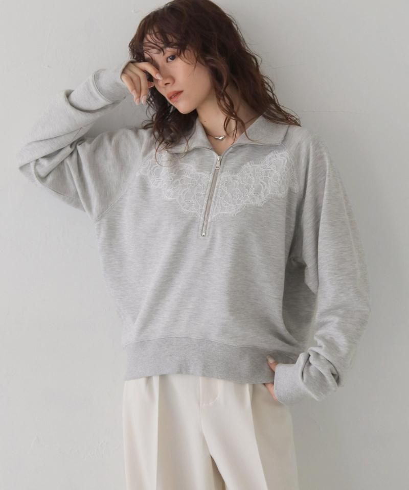 CLEIOREVER LACE HALF-ZIP FRENCH TERRY SWEATSHIRT/980-14609