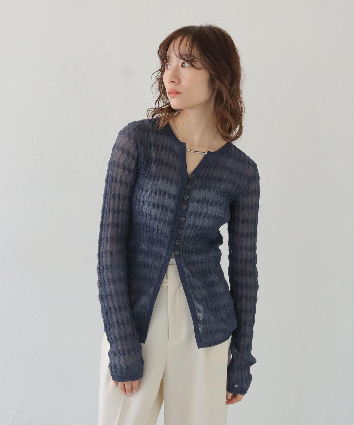 美品　レオナール　シアーカーディガン　ブラックM ヘムラインに透かし模様 ラディエイト RADIATE フラワー刺繍シアーカーディガン