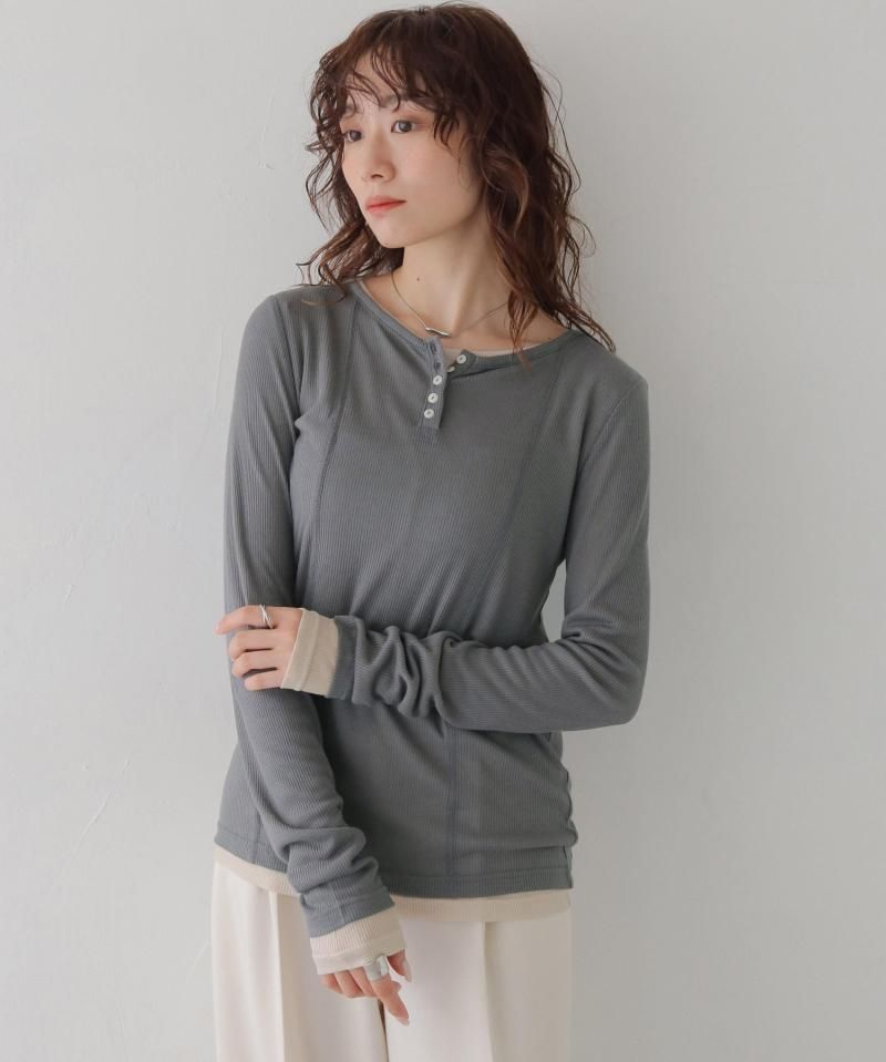 CLEIO2-PIECE HENLEY NECK SEMI-SHEER TOP/980-14615