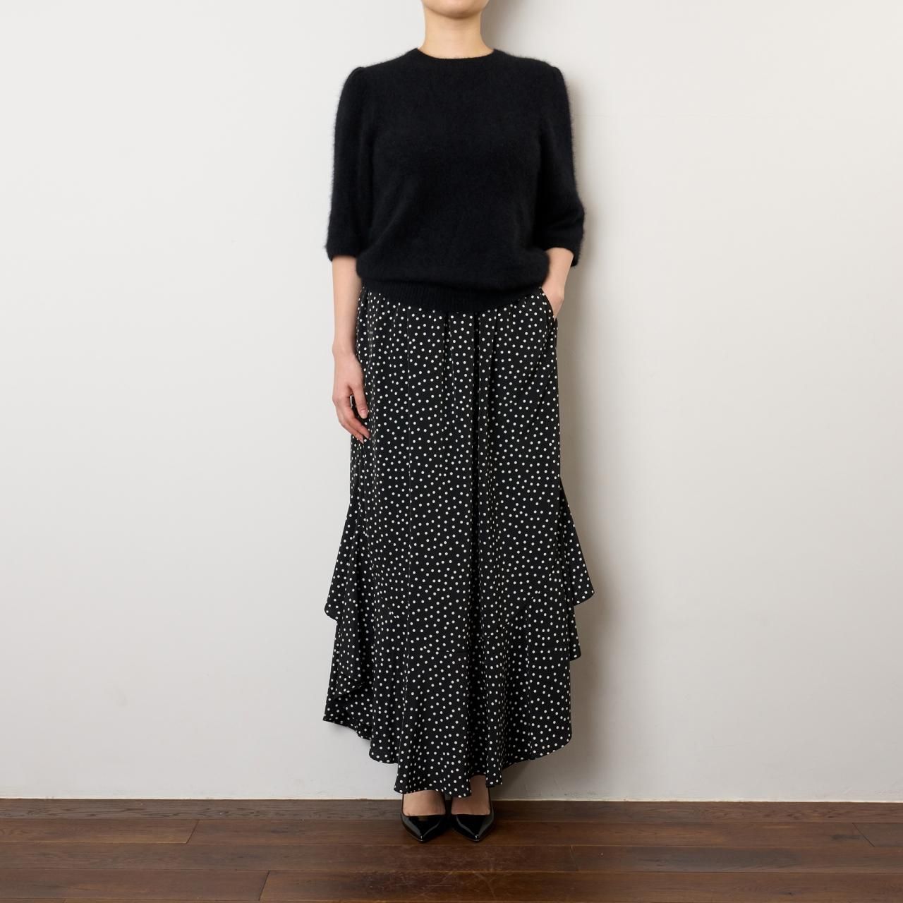 Pale Jute polka dot skirt「Circus Night」black × white Pale Jute polka dot skirt「Circus Night」black × white
