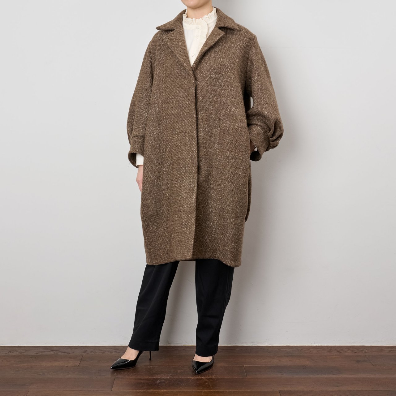 PaleJute<BR>Tweed coat<BR>Beige