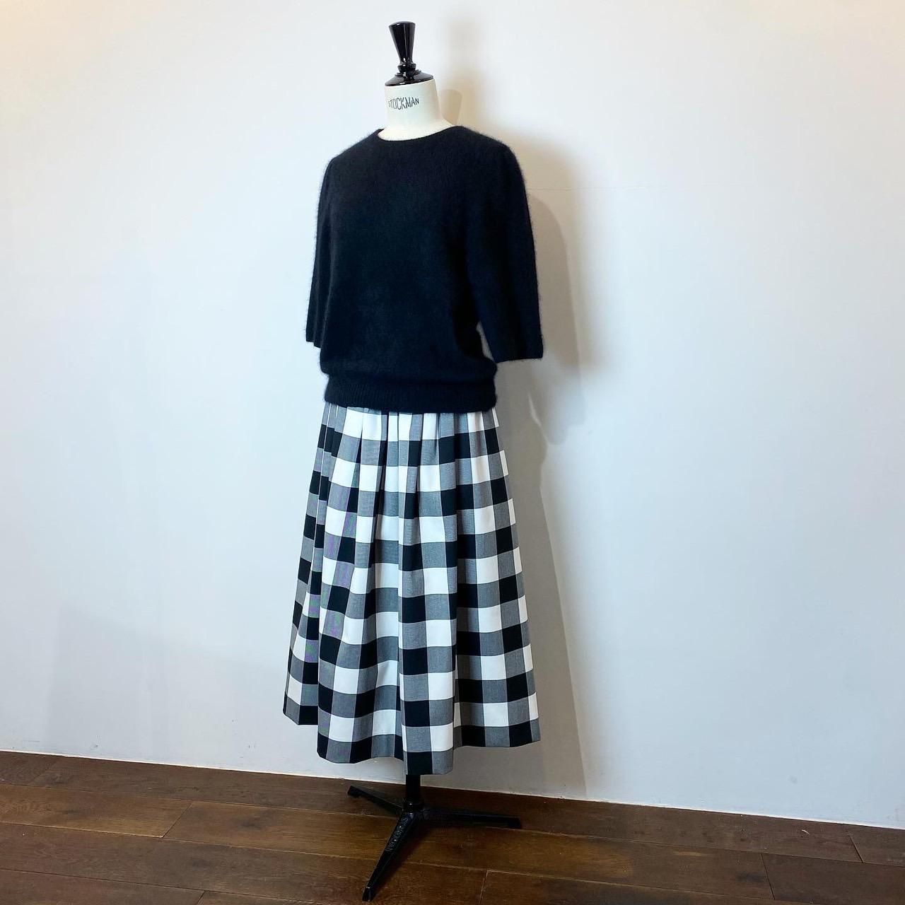 Pale Jute Block Check Skirt II black × white - Pale Jute