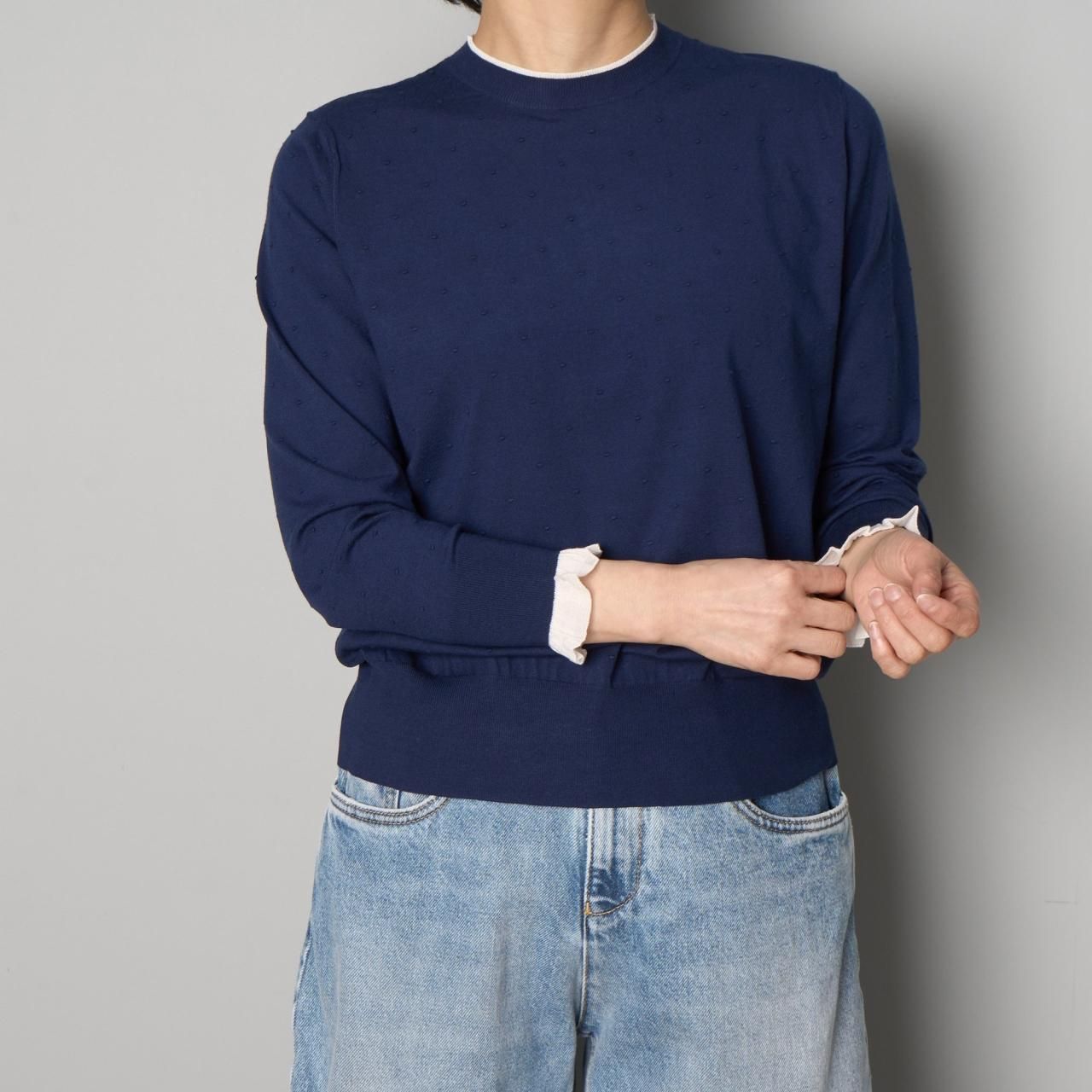 Pale Jute dots knit PONAVY × WHITE - Pale Jute