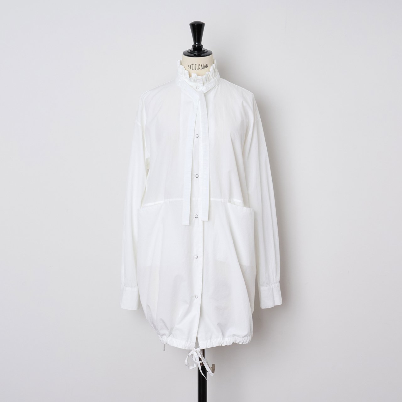 pelleq<BR>Gathered collar long shirt<BR>white