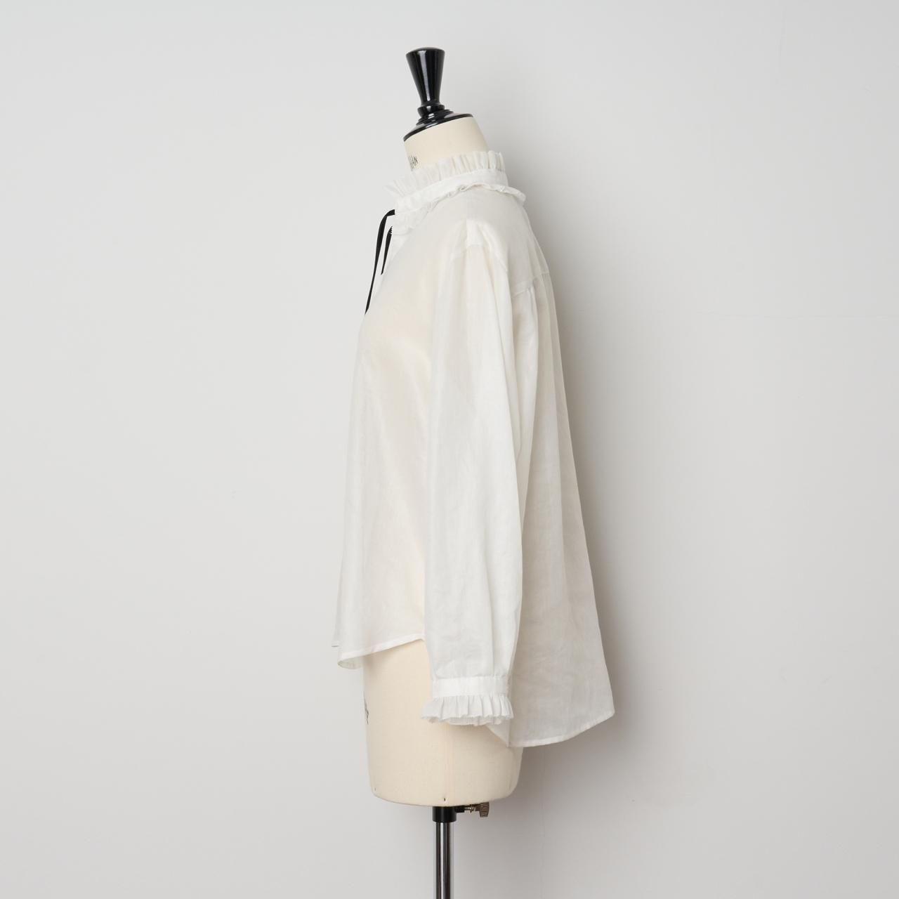 Pale Jutefrill collar blouse「Brigitte」white - Pale Jute