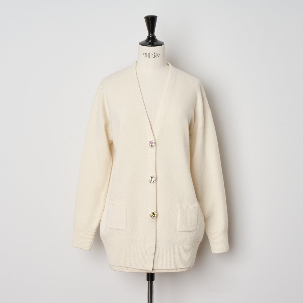 Pale Jute<BR>Jewel Pearl Bouton Cardigan<BR>White