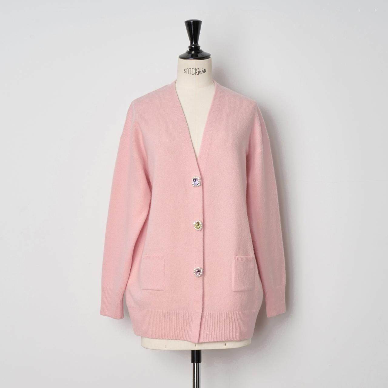 Pale Jute<BR>Jewel Pearl Bouton Cardigan<BR>Pale Pink