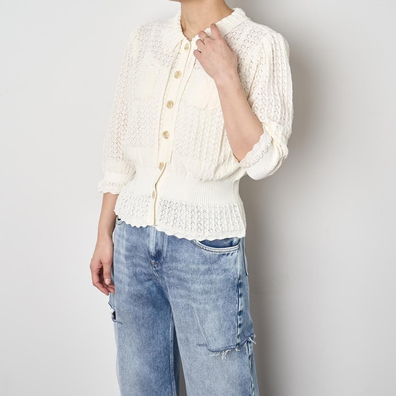 Pale JuteClassical lace knit cardigan - Pale Jute