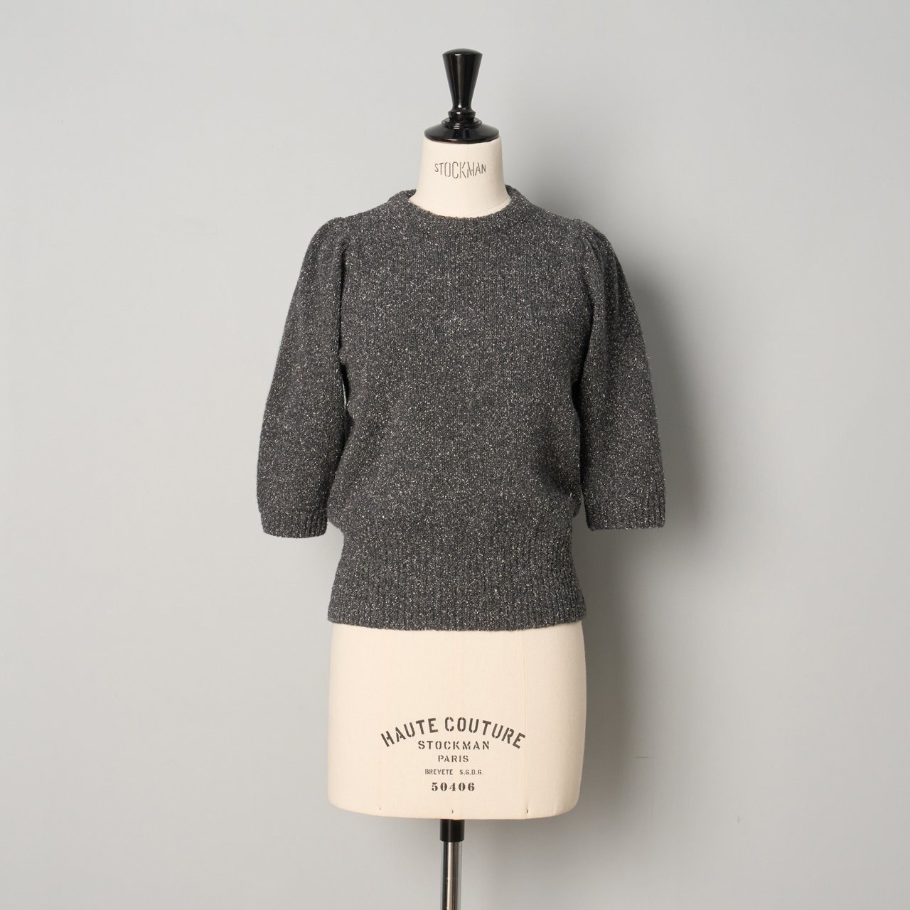 Pale Jute <BR>Mix grey half sleeve knit <BR> gray
