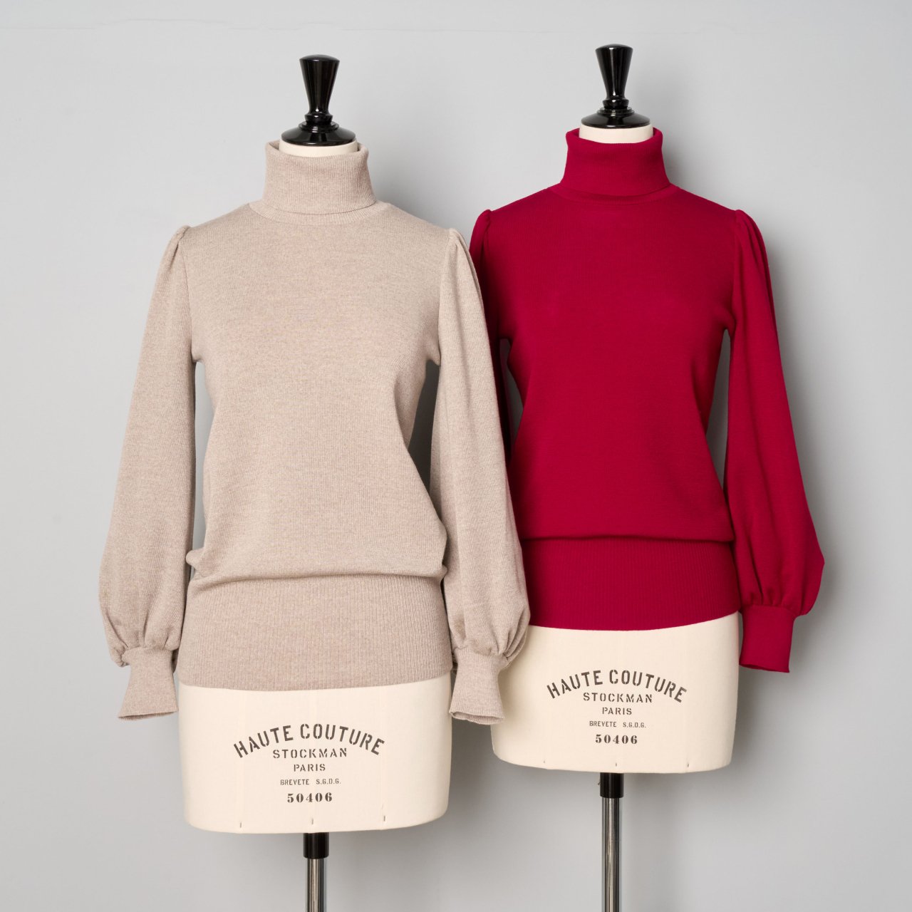 PaleJute<BR>volume sleeves turtleneck<BR> 「Lily of the valley」<BR>red・beige