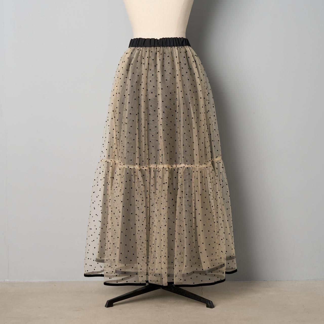 Pale Jute ドット　水玉　スカート Pale Jute polka dot flared skirt 「Carnival」black × white