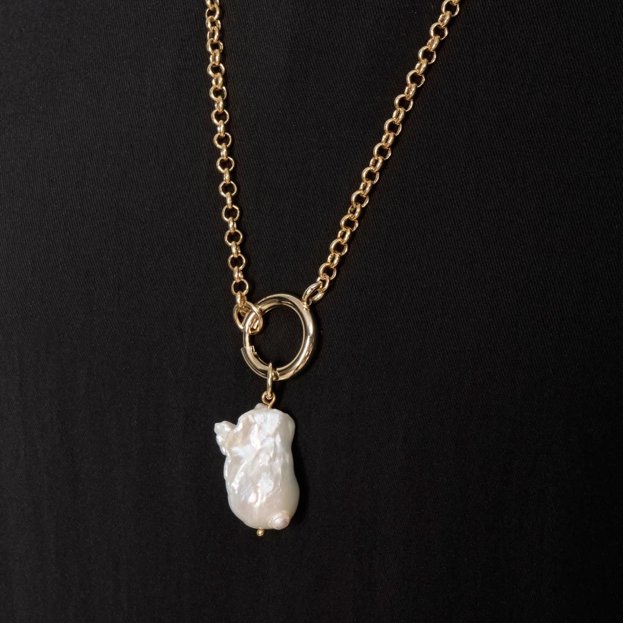 ペールジュート　ネックレス Pale Jute Chain with baroque pearl necklace white - Pale Jute