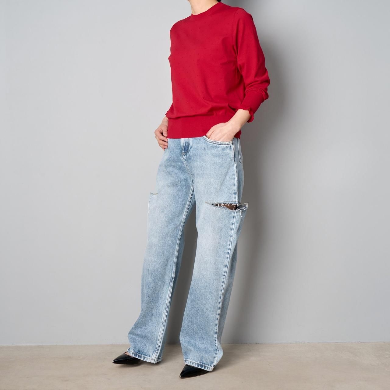 PaleJuteペールジュートdots knit half sleeve PO Pale Jute dots knit half sleeve PO - Pale Jute