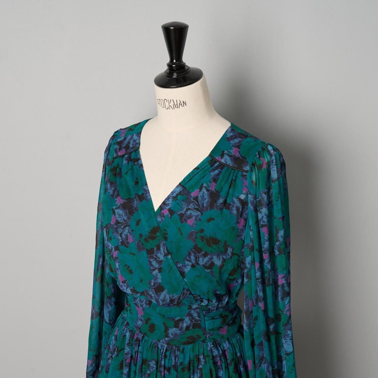 Velnicaカシュクールロングスリーブワンピースグリーン - Pale Jute