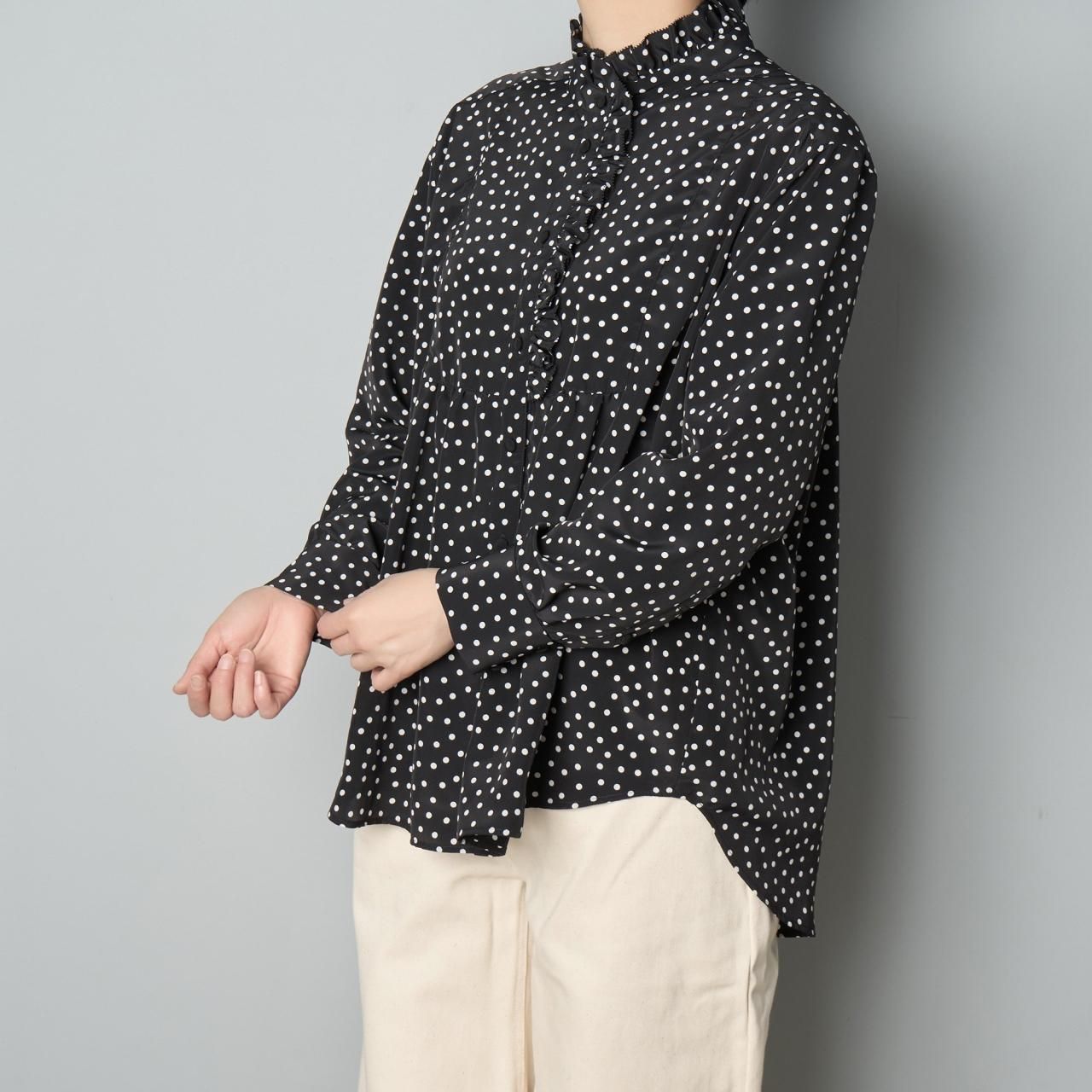 Pale Jute polka dot blouse black×white - Pale Jute Pale Jute polka dot blouse black×white - Pale Jute