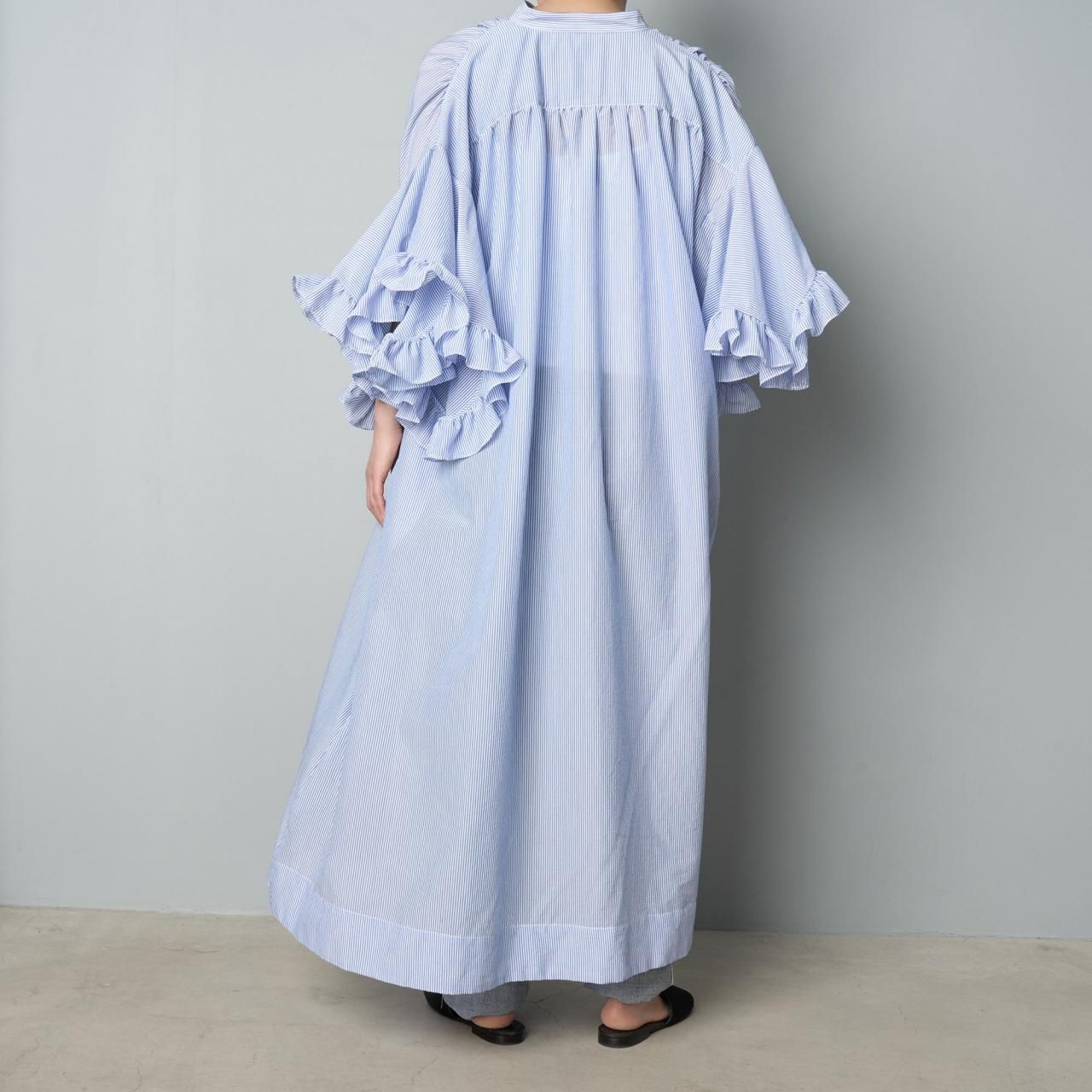 Pale Jute Petal frill one-piecesax stripe - Pale Jute