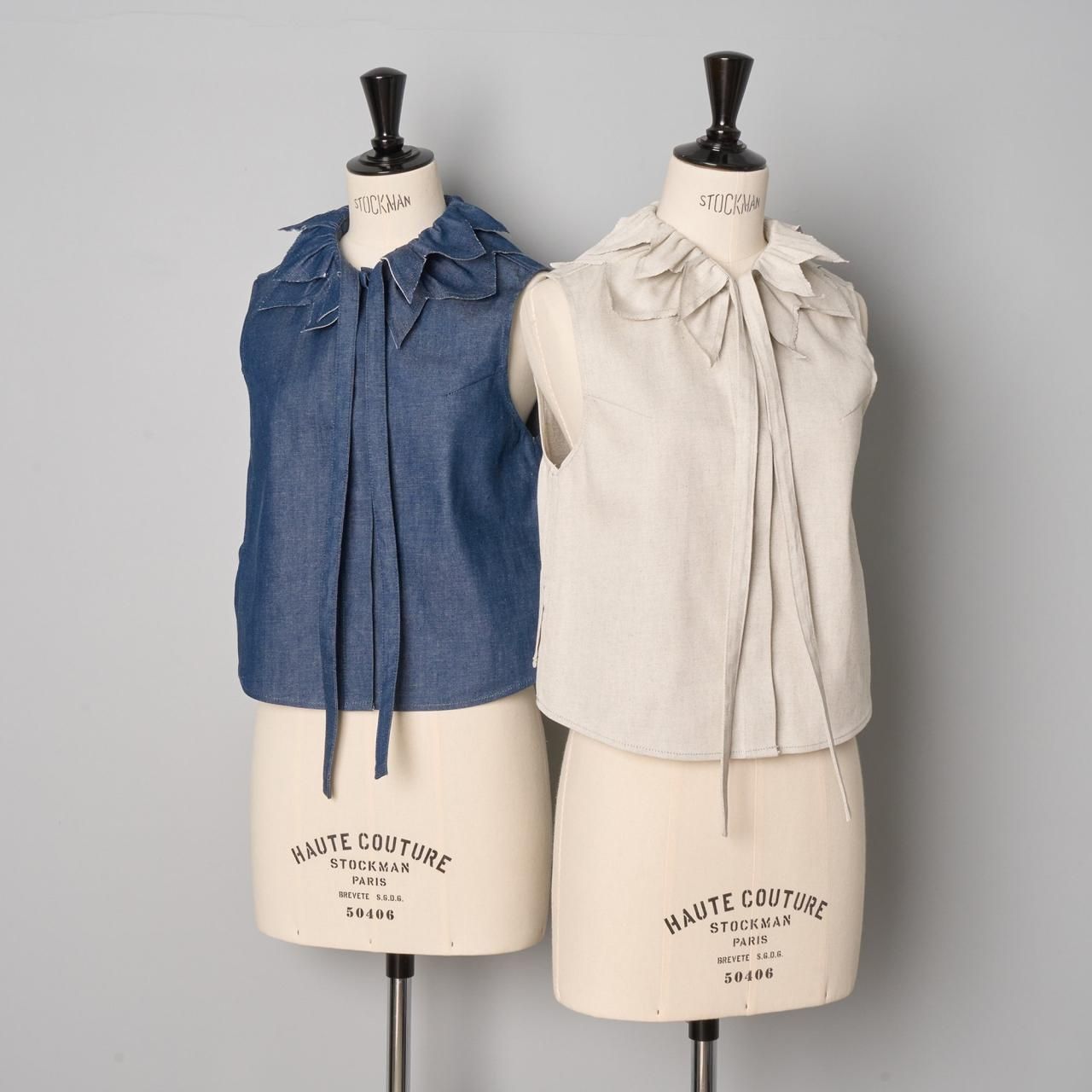 pelleq<BR>light denim frills shirt<BR>